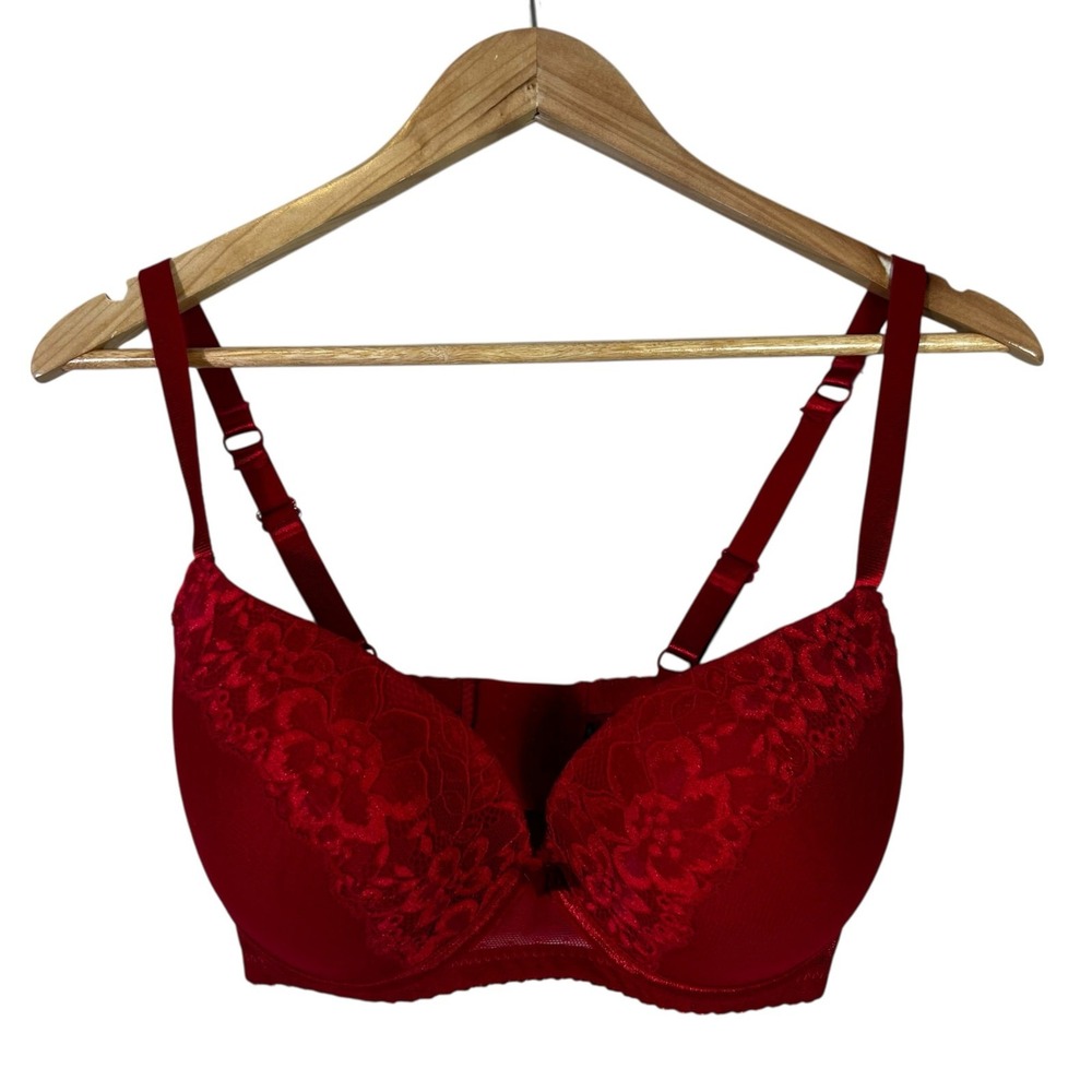 Pure Beauty Push-Up Bra Womens 38C Red Lace Underwire Padded Adjustable Romantic